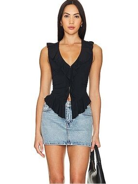 Free People Ruffle Me Away Tank in Black